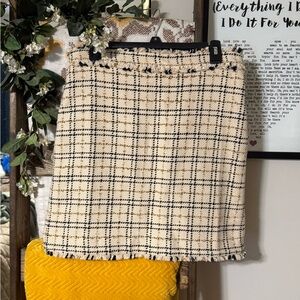 Ann Taylor Cream and Black Plaid Pencil Skirt